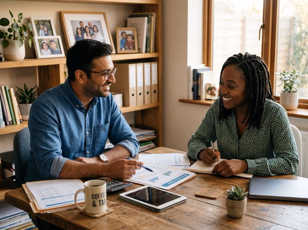 A Dynamic Tax accountant going over paperwork with a client